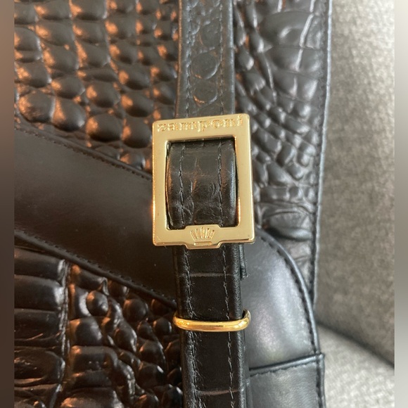 Italian Luxury Zamponi Elegant Black Leather Handbag Purse Satchel Gold Hardware - Picture 6 of 9